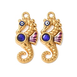 Темно-Синий 304 нержавеющей стальной эмали подвески, прелести морских коньков, ионное покрытие (ip), реальный 18 k позолоченный, темно-синий, 32x13.5x4.5 мм, отверстие : 2 мм