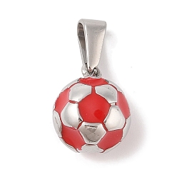 Красный 304 подвески из нержавеющей стали, с эмалью, футбольное очарование, цвет нержавеющей стали, красные, 11.5x11.5 мм, отверстие : 6.5x3.5 мм