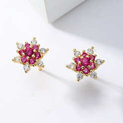 Золотой Серьги-гвоздики в форме снежинки из кубического циркония из латуни, золотые, 10 мм