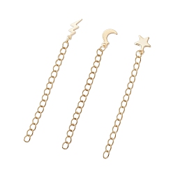 Золотой 3шт 304 удлинители цепи из нержавеющей стали, с латунными прелестями, молния, луна и звезда, золотые, 60~65 мм