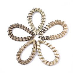 Mixed Color Handmade Reed Cane/Rattan Woven Linking Rings, For Making Straw Earrings and Necklaces, teardrop, Navajo White, 39~50x23~30x4~5mm, Inner Measure: 28~37x13~18mm