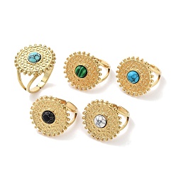 Смешанные камни Ионное покрытие (ip) 304 кольцо из нержавеющей стали, регулируемые кольца из смешанного камня из синтеза, солнце, 20 мм, внутренний диаметр: регулируемый