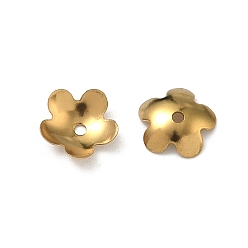 Настоящее золото 18K 304 из нержавеющей стали шарик крышки, ионное покрытие (ip), стойки покрытие, цветок, реальный 18 k позолоченный, 7.5x2 мм, отверстие : 1 мм