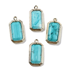Синтетическая Бирюза Синтетические бирюзовые подвески, с золотой латуни нахождения, прямоугольник амулеты, граненые, 20.5x11x3.5 мм, отверстие : 1.2 мм