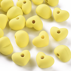 Yellow Acrylic Beads, Rubberized Style, Half Drilled Beads, Heart, Yellow, 14.5x18.5x13.5mm, Hole: 3.5mm