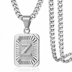 Letter Z Прямоугольник с буквенным узором 304 ожерелья с подвесками из нержавеющей стали, цвет нержавеющей стали, Письмо Z, 21.65 дюйм (55 см)