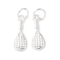Посеребрённый Латунные подвески, прелести ракетки, стойки покрытие, долговечный, без кадмия и без свинца, с целью перехода в кольце, 925 серебро покрытием, 14x5x2 мм, отверстие : 3.5 мм