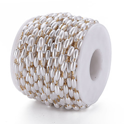 Real 16K Gold Plated 304 Stainless Steel & ABS Plastic Imitation Pearl Beaded Chains, Soldered, with Spool, Oval, Real 16K Gold Plated, 7.5x3.5mm, about 65.62 Feet(20m)/Roll