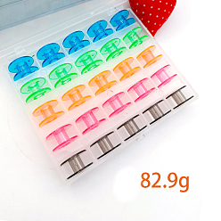 Mixed Color Transparent Plastic Bobbins, Sewing Thread Holders, for Sewing Tools, with Storage Box, Mixed Color, 20x10mm, Hole: 6mm, 25pcs/set