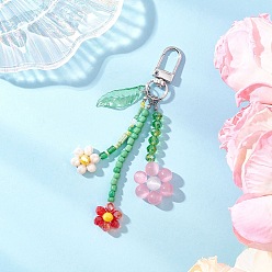 Pink Подвесные украшения в виде цветов из кошачьего глаза и стеклянных бусинок, Сплав с застежками, платина, розовые, 110 мм