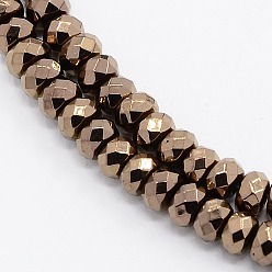 с Покрытием Меди Grade A Electroplate немагнитных синтетический гематит бисер пряди, бисер нитей, граненые, рондель, с медным покрытием, 4x3 мм, отверстие : 1 мм, около 141~142 шт / нитка, 15.7 дюйм