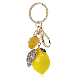 Золотой Брелки со стразами из сплава, лимон, золотые, 105 мм