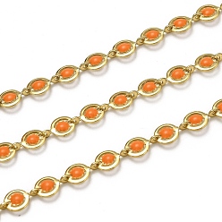 Orange Kettenglieder aus Messing, mit Emaille, Spule, langlebig überzogen, ungeschweißte, Flachrund, golden, orange, Links: 9x6x1.5 mm