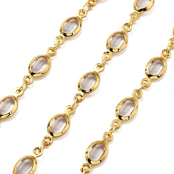 Гейнсборо Латунные стеклянные цепи с овальными звеньями, с катушкой, долговечный, пайки, без свинца и без кадмия, стойки покрытие, реальный 18 k позолоченный, светло-серые, 13.5x5x2.5 мм