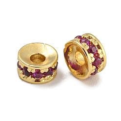 Средний Фиолетово-красный Стойки обшивки латунь микро проложить кубического циркония бусы, без свинца и без кадмия, долговечный, реальный 18 k позолоченный, круглые, средне фиолетовый красный, 4x2 мм, отверстие : 1.4 мм