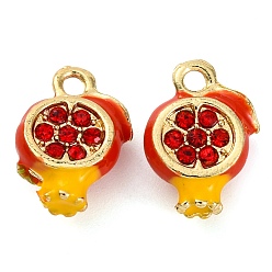 Pomegranate Сплав эмали со стразами подвески, фрукты чары, гранат, 13x10x5.5 мм, отверстие : 1.6 мм