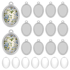 Stainless Steel Color DIY Pendant Kits, including 304 Stainless Steel Pendant Cabochon Settings, Oval, Glass Cabochons, Stainless Steel Color, Tray: 10.5x14mm, 20x13x2mm, Hole: 1.6mm