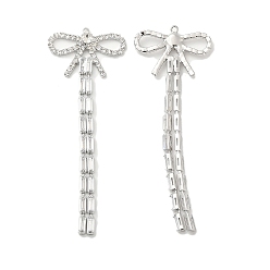 Платина Латунные большие кулоны, со стеклом, бантом прелести, платина, 68x25x3.5 мм, отверстие : 1.4 мм