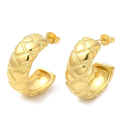 Настоящее золото 18K Ионное покрытие (ip) 304 серьги-гвоздики из нержавеющей стали с ромбическим узором, серьги-кольца, реальный 18 k позолоченный, 24x9.5 мм