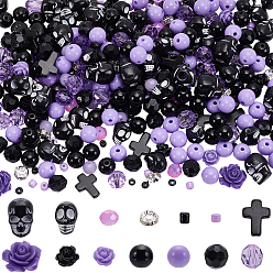Фиолетовый Наборы для изготовления эластичных браслетов в готическом стиле своими руками, в том числе акриловые бусины, Стеклянные бусины, Бусины из cмолы, Латунные бусины со стразами , фиолетовые, 15x11x9 мм, отверстие : 5 мм, 20 шт