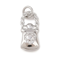 Платина Латунные микропаве прозрачные подвески с фианитом, прелести мешков, долговечный, без кадмия и без свинца, стойки покрытие, с целью перехода в кольце, платина, 17x7.5x4 мм, отверстие : 3.4 мм