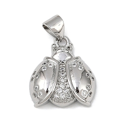 Платина Латунные микро проложить кубического циркония подвески, без кадмия и без свинца, насекомое, платина, 17x15x4.5 мм, отверстие : 5.5x3 мм