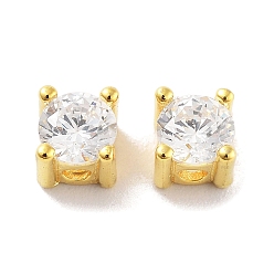 Прозрачный Настоящее 18 позолоченное 925 бусина из стерлингового серебра, с кубического циркония, плоско-круглые, с печатью s925, прозрачные, 4x4x4 мм, отверстие : 1.2 мм