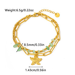 Морская звезда 304 двухслойные браслеты из нержавеющей стали и натурального зеленого авантюрина, шарм браслеты, золотые, морская звезда, 6-1/4 дюйм (16 см)