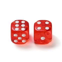 Red Spray Printed Transparent Acrylic Beads, Dice, Red, 18.5x19x19mm, Hole: 2.5mm, about 185pcs/500g