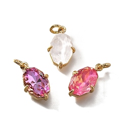 (52) Непрозрачная лаванда Латунь прелести, овальные, со стеклом и петлей, долгоиграющий, без свинца и без кадмия, реальный 18 k позолоченный, граненые, разноцветные, 13.5x8.5x4.5 мм, отверстие : 2 мм