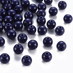 Prussian Blue Opaque Acrylic Beads, Round, Prussian Blue, 8x7mm, Hole: 2mm, about 1745pcs/500g