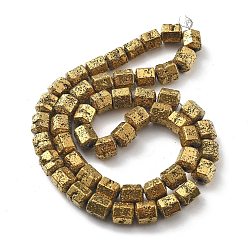 с Золотистым Покрытием Гальванические бусины из натуральной лавы, шестиугольник, с золотым покрытием, 7~8.5x7.5x6.5 мм, отверстие : 1.5 мм, около 50 шт / нитка, 11.81'' (30 см)