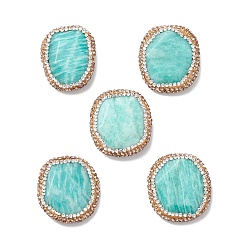 Amazonite Perles amazonite naturelles, avec argile polymère strass, facette, nuggets, 29.5~31x26~27x7~9mm, Trou: 1mm