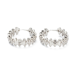 Real Platinum Plated Brass Micro Pave Clear Cubic Zirconia Huggie Hoop Earrings, Ring with Arrows, Real Platinum Plated, 23.5x25.5x7.5mm, Pin: 1mm