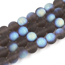 Верблюжий Матовые прозрачные стеклянные бусины, круглые, с половиным покрытием, с покрытием AB цвета, верблюжие, 9.5~10 мм, отверстие : 1.2 мм, около 39~41 шт / нитка, 14.57~15.75'' (37~40 см)