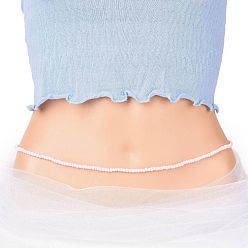 Pink Waist Beads, Glass Seed Beaded Stretch Waist Chain for Women, Pink, 31-1/2 inch(80cm), Beads: 5mm