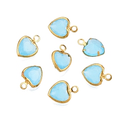 Небесно-голубой K 9 стеклянные подвески, с фурнитурой позолоченной латунной, граненые, сердце, голубой, 9.5x6.5x3 мм, отверстие : 1.2 мм