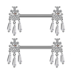 Нержавеющая Сталь Цвет Латунные микропаве прозрачные кубические цирконии цветы соски штанги, 316 хирургические штифты из нержавеющей стали, цвет нержавеющей стали, 14 мм, штифты : 1.6 мм