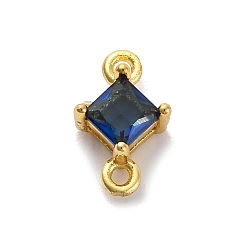 Синий Подвески-коннекторы из латуни с кубическим цирконием в форме ромба, стойки покрытие, реальный 18 k позолоченный, долговечный, без свинца и без кадмия, синие, 10.5x7x4 мм, отверстие : 1.2 мм