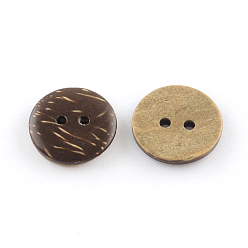 Coconut Brown 2-Hole Flat Round Coconut Buttons, Coconut Brown, 15x3mm, Hole: 2mm