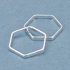 Посеребрённый Латунные соединительные колечки, долговечный, шестиугольник, 925 серебро покрытием, 11x10x1 мм, внутренний диаметр: 9x9 мм