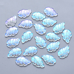 Clear AB Transparent Spray Painted Glass Pendants, AB Color Plated, Leaf, Clear AB, 23.5x15x3.5mm, Hole: 1.5mm