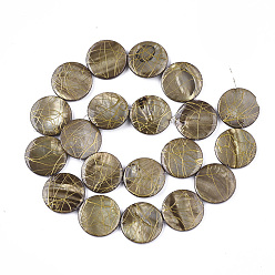 Темный Хаки Пресноводных оболочки бисер нитей, окрашенный и Drawbench, плоско-круглые, Темный хаки, 19.5~20.5x2.5~4 мм, отверстие : 1 мм, 19~20 шт / нитка, 15.5 дюйм ~ 15.9 дюйм