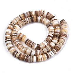 Wheat Natural Freshwater Shell Beads Strands, Disc/Flat Round, Heishi Beads, Shell Shards, Wheat, 7~8x0.5~2.5mm, Hole: 0.8mm, about 204pcs/Strand, 15.16 inch(38.5cm)