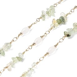 Пренит Латунные цепные цепи, со стеклянными и пренитовыми бусинами, долговечный, пайки, с катушкой, золотые, 20x4.5 мм, около 16.40 футов (5 м) / рулон