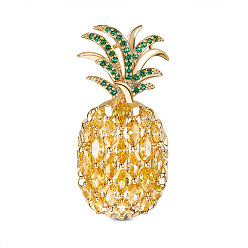 Golden Messing-Brosche, mit Klasse aaa Kubik Zirkonia, Ananas, golden, 46.7x21.7 mm