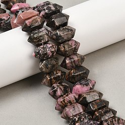 Родонит Нити бусин из натурального родонита с двойными концами, кусковая пуля, граненые, 20x11x10 мм, отверстие : 1 мм, около 20 шт / нитка, 7.99'' (20.3 см)