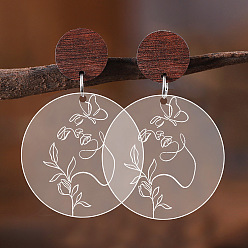 Круглые Акриловые серьги-гвоздики в богемном стиле, нержавеющей стали, украшения для женщин, платина, круглые, 55x40 мм