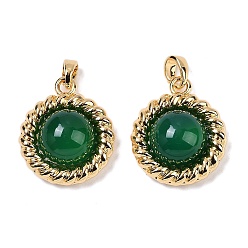 Зеленый агат Латунь с подвесками из драгоценных камней, плоско-круглые, 20.5x17x6.5 мм, отверстие : 4x2 мм