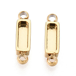 Настоящее золото 18K 304 оправы для кабошонов из нержавеющей стали, прямоугольные, ионное покрытие (ip), реальный 18 k позолоченный, лоток : 5x1.6 мм, 10x2.5x1.5 мм, отверстие : 1~1.2 мм